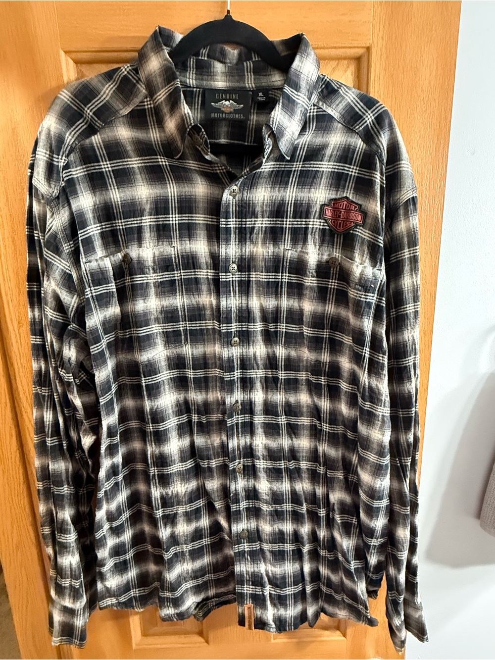 Harley-Davidson Black and White Plaid Long-Sleeve Button-Down Shirt